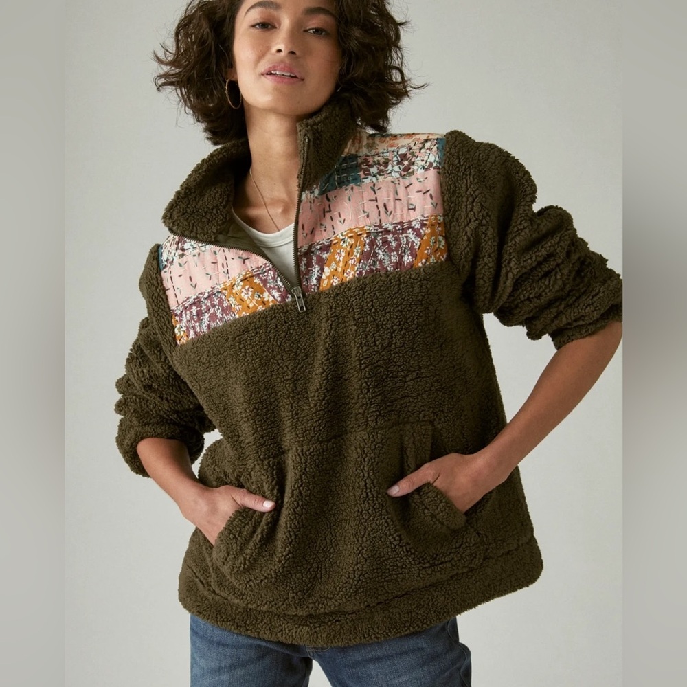 Lucky Brand Half Zip Quilted Pullover EUC